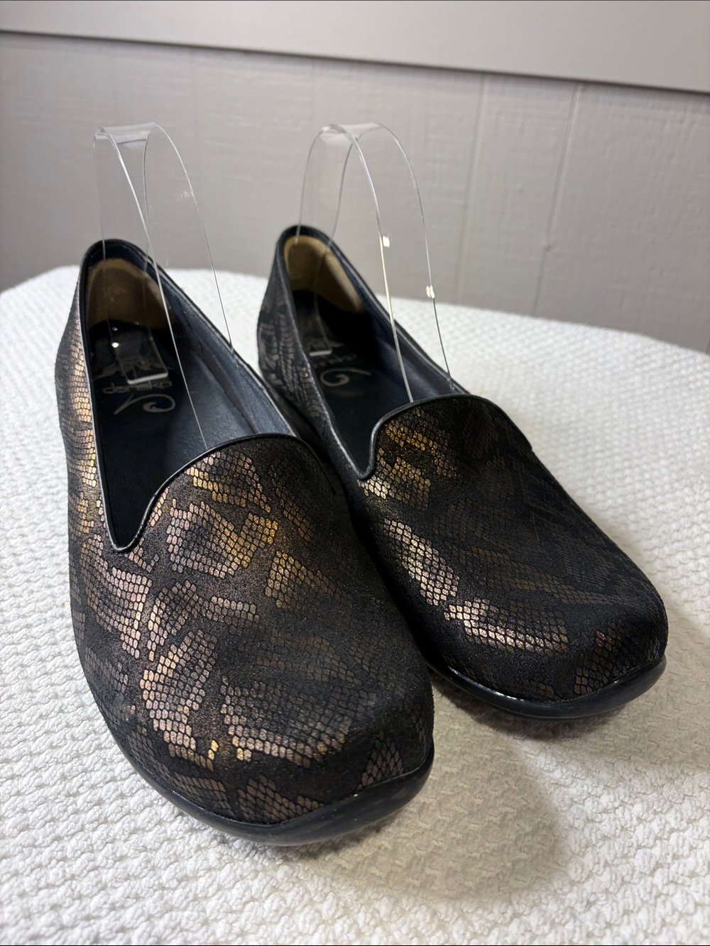 Dansko Olivia Loafers Bronze Black Snake Print Leather Slip On Comfort Shoes EU